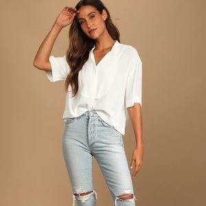 NWT Lulus 🔅 Get Started White Button-Up Crop Top 🔅 White 🔅 Medium